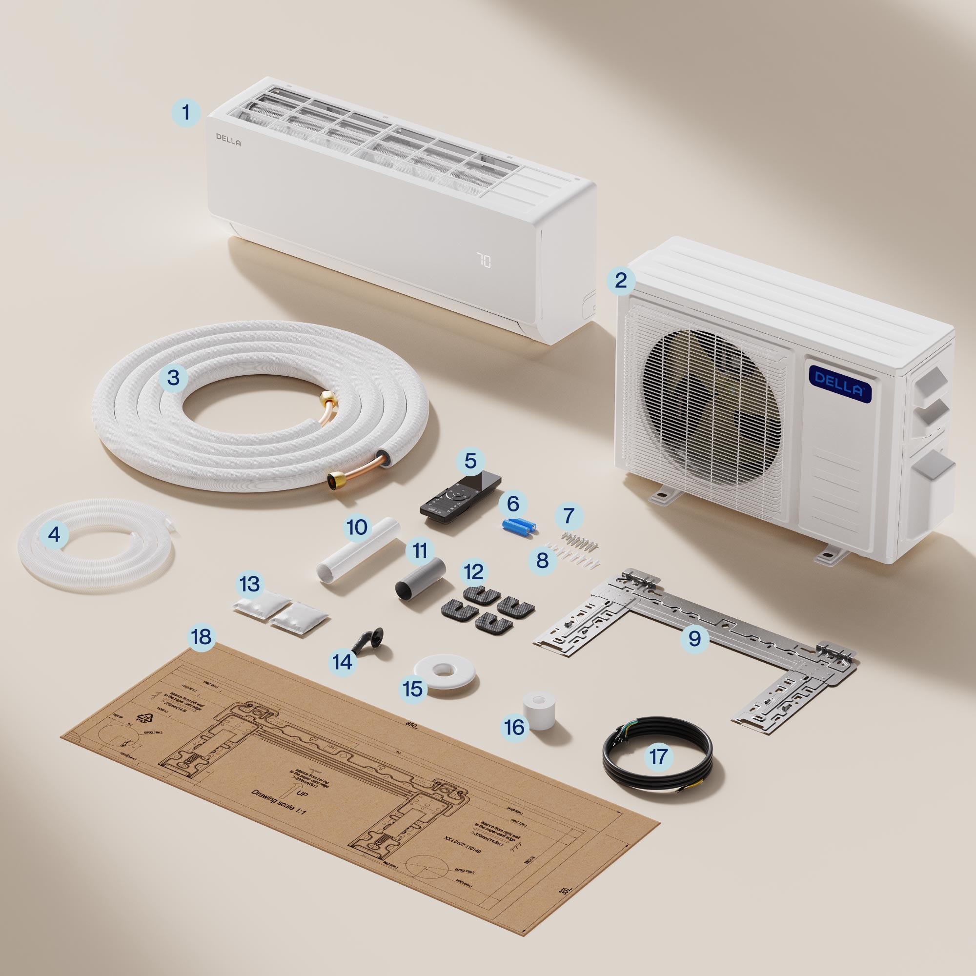 DELLA Vita Series 9000 BTU 21 SEER2 Mini Split Heat Pump AC - Up to 400 Sq.Ft.